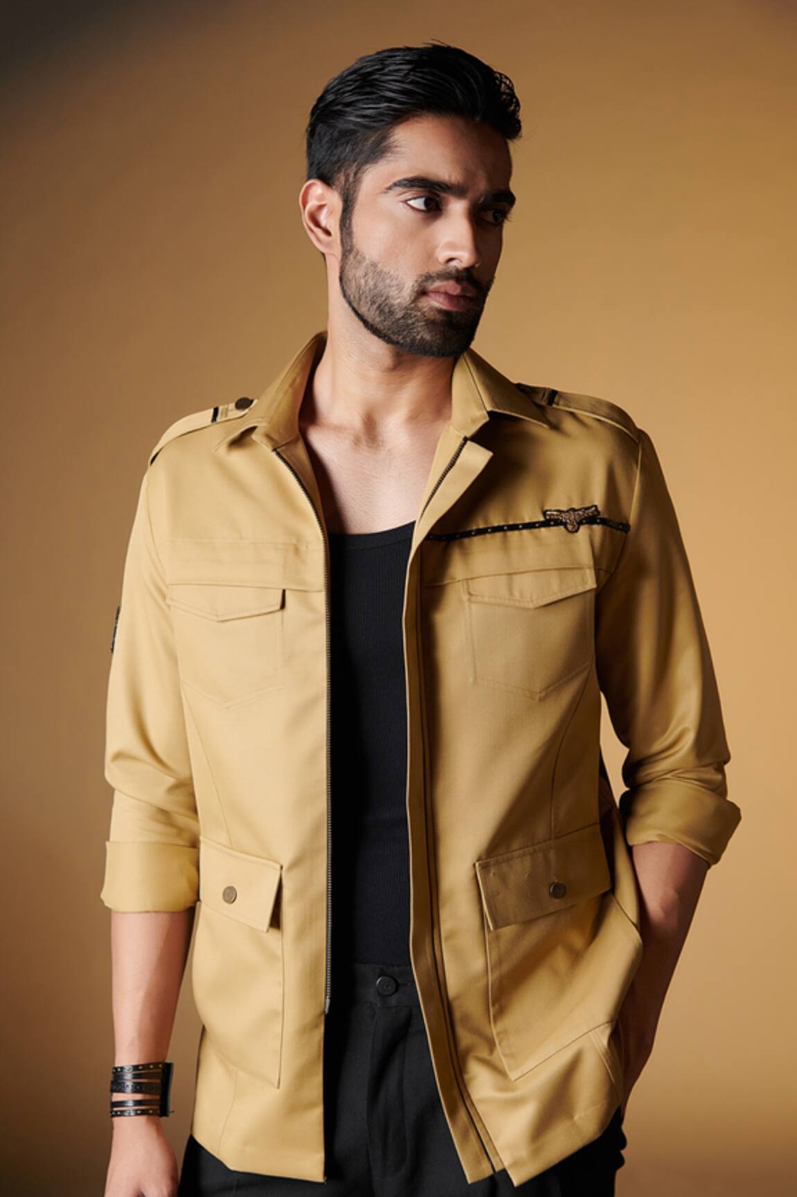 mens beige shacket