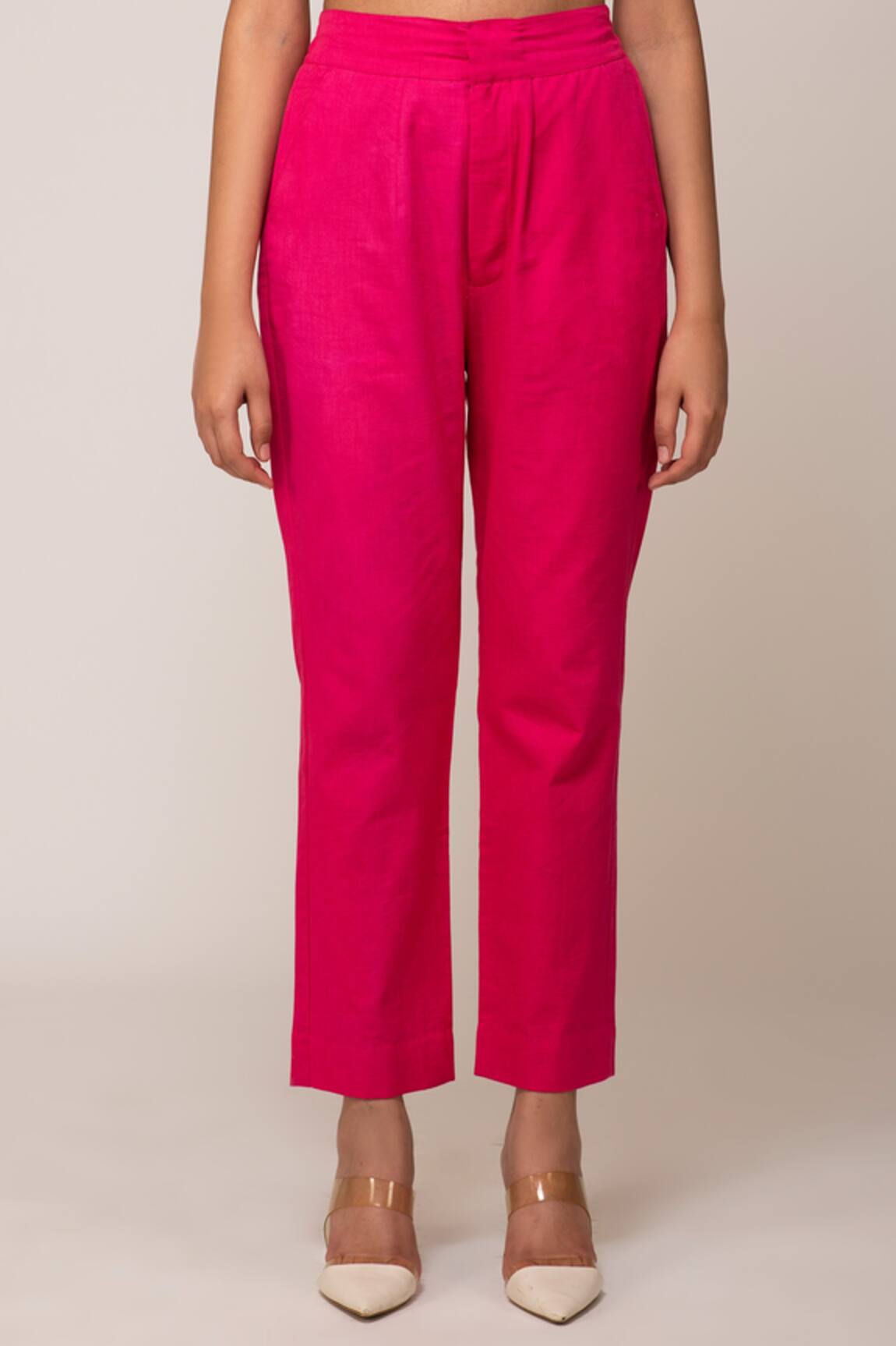 Buy Vero Moda Fuchsia Regular Fit Flat Front Trousers for Womens Online   Tata CLiQ