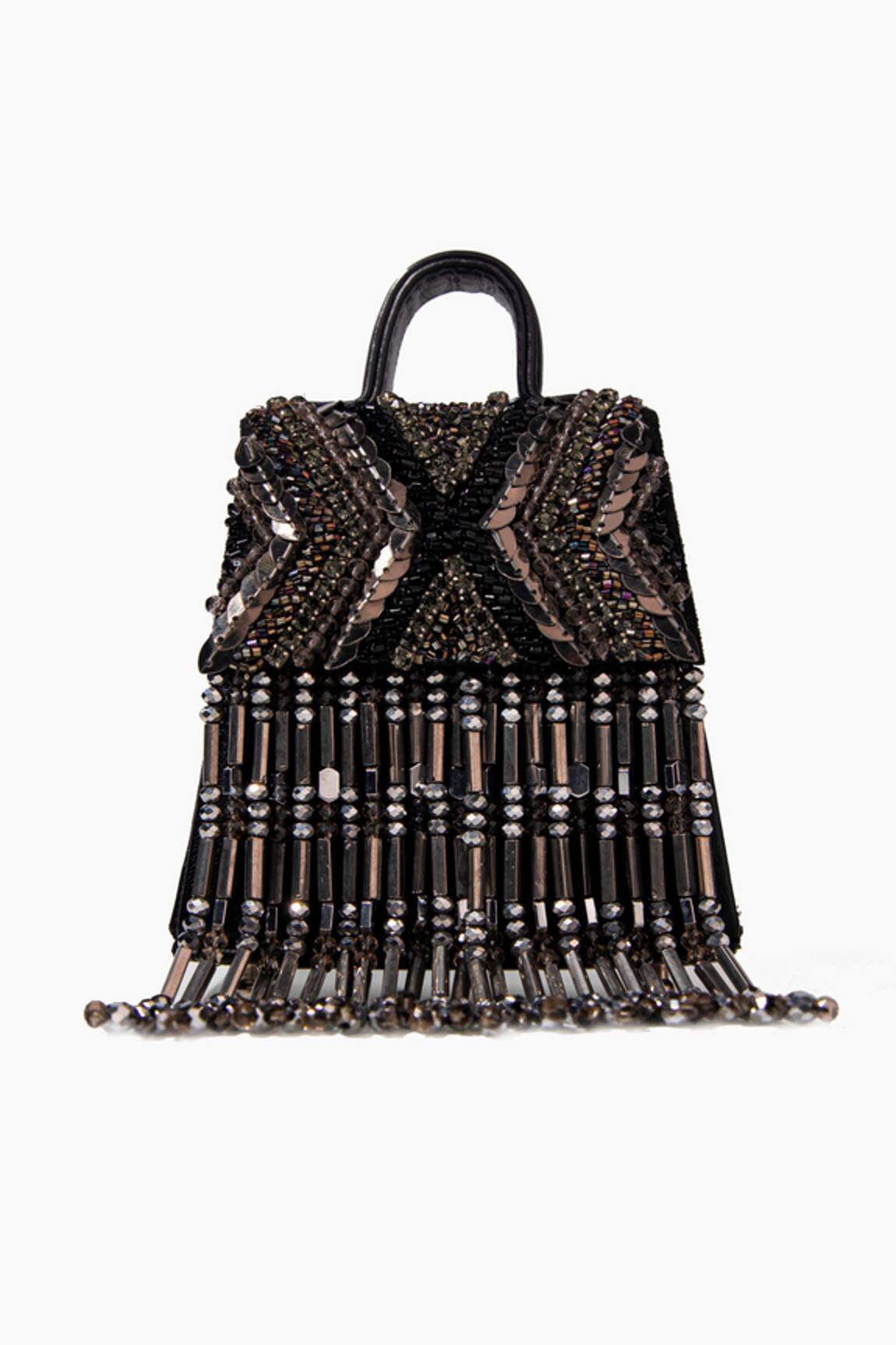 Zara black leather tassel fringe flap bag with chain