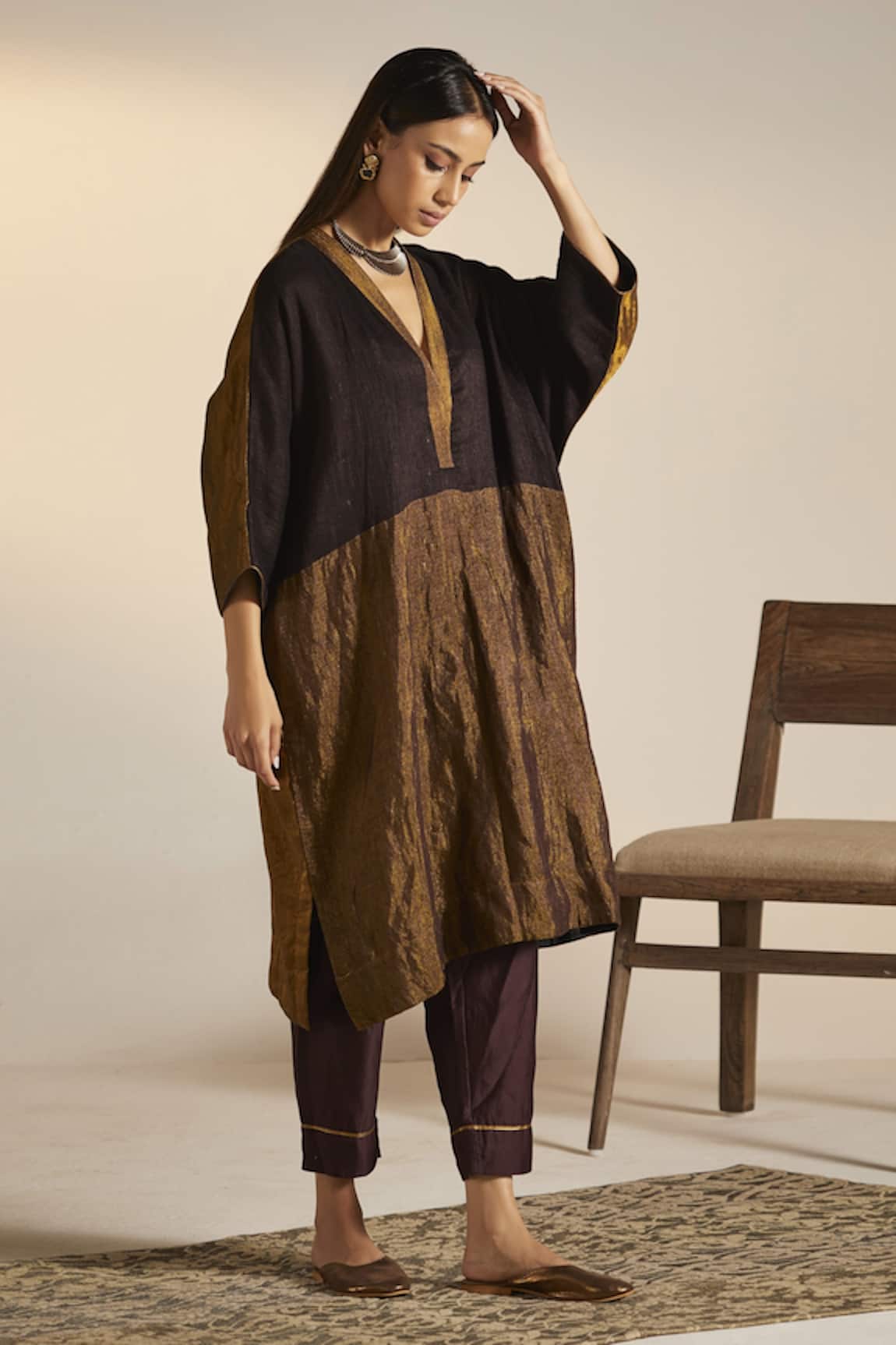 Shorshe Clothing Handwoven Pure Silk Kaftan Tunic & Pant Set 