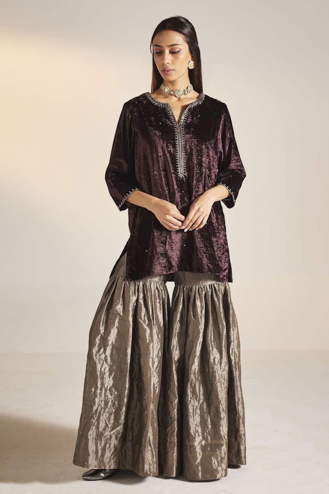 Shorshe Clothing Saifi Placket Embroidered Kurta & Sharara Set 