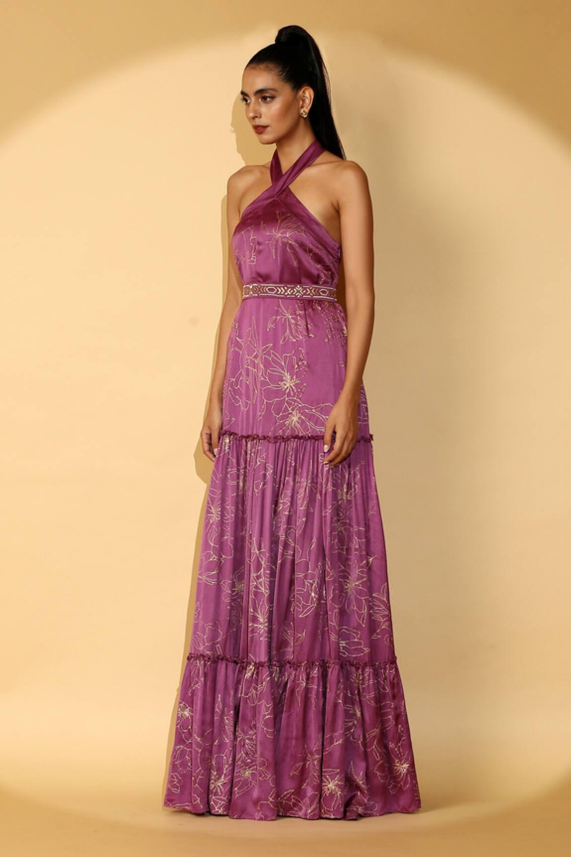 Madder Much - Purple Cupro Modal Lily Floral Print Gown