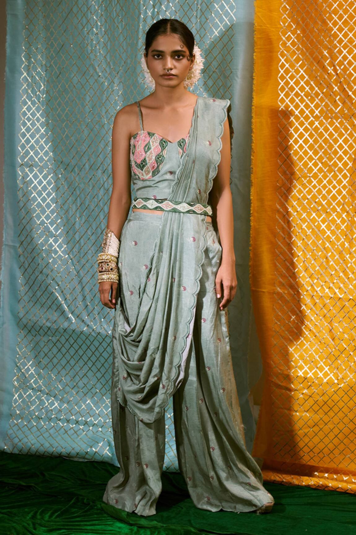 17:17 By Simmi Saboo Pant Saree With Embroidered Bustier 