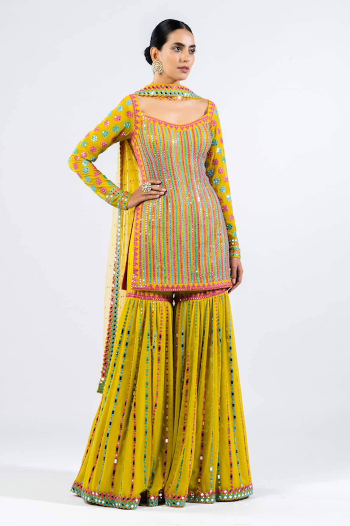 Vvani By Vani Vats Mirror Work Kurta Sharara Set