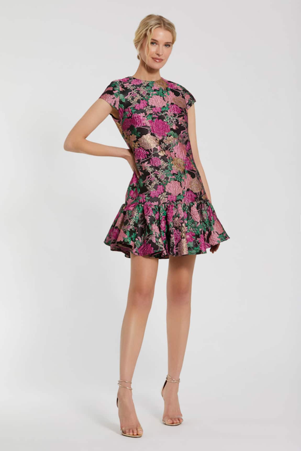 Mac Duggal Multicolor Floral Ruffle Dress 