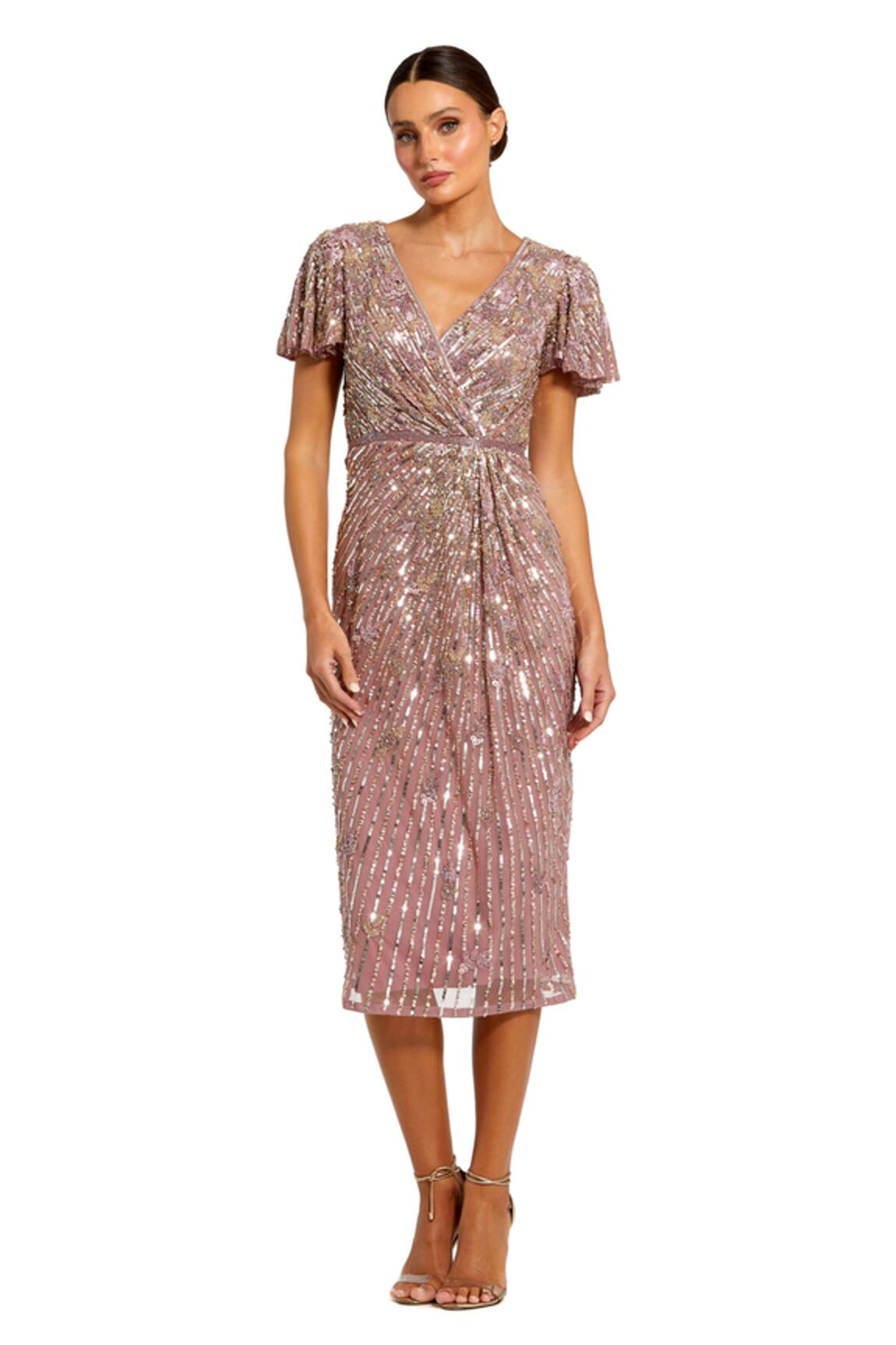 Mac Duggal Purple Sequin Embellished Midi Dress