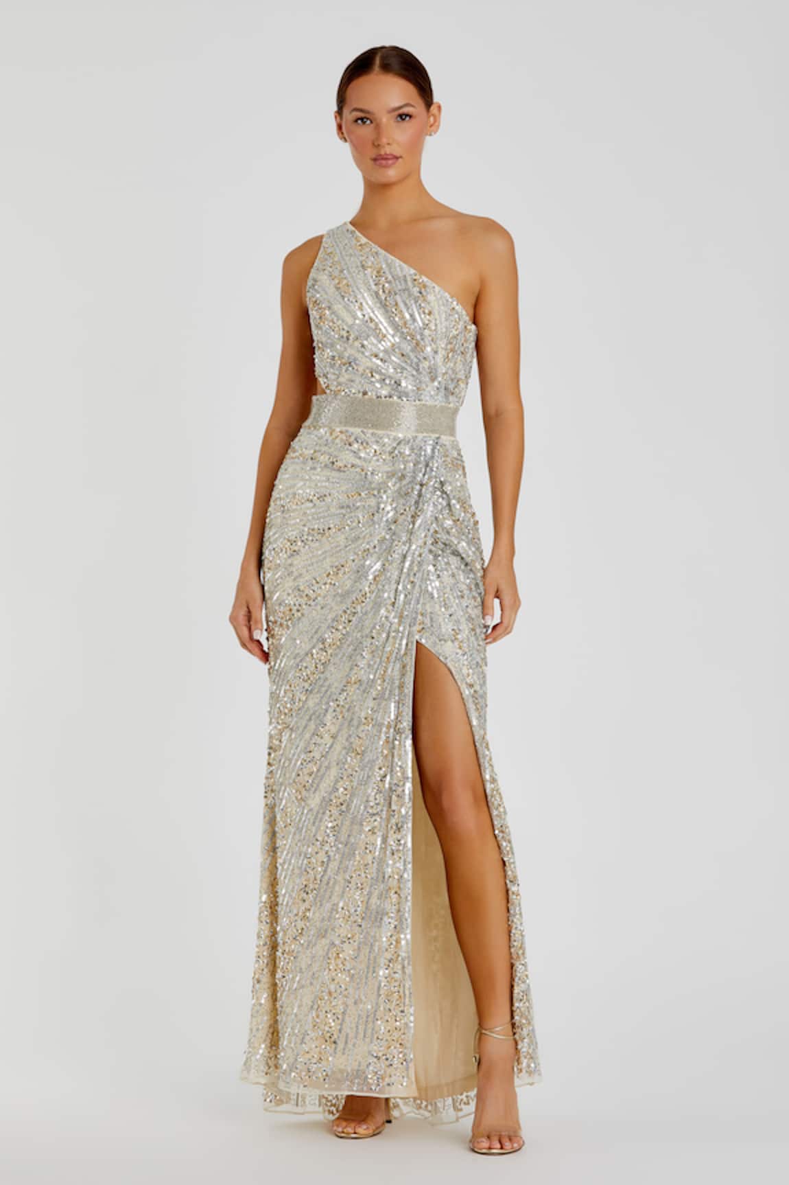 Mac Duggal Silver Sequin One Shoulder Gown