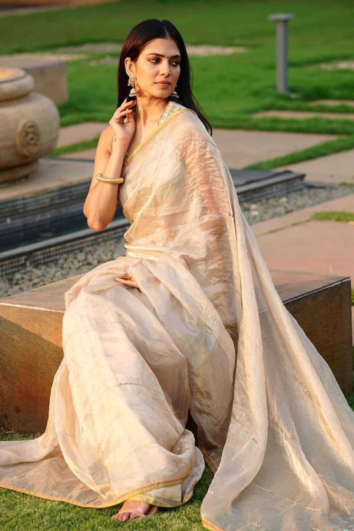 Rajiramniq Sequin Embroidered Saree With Unstitched Blouse Piece 