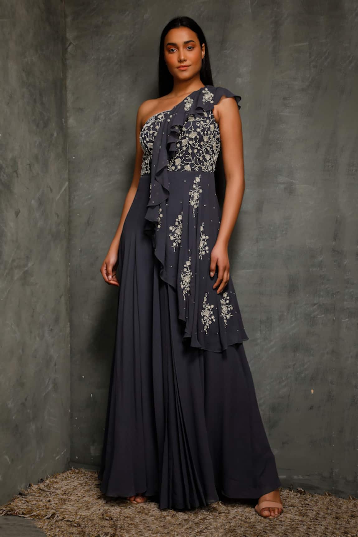 Seema Thukral Embroidered One Shoulder Gown