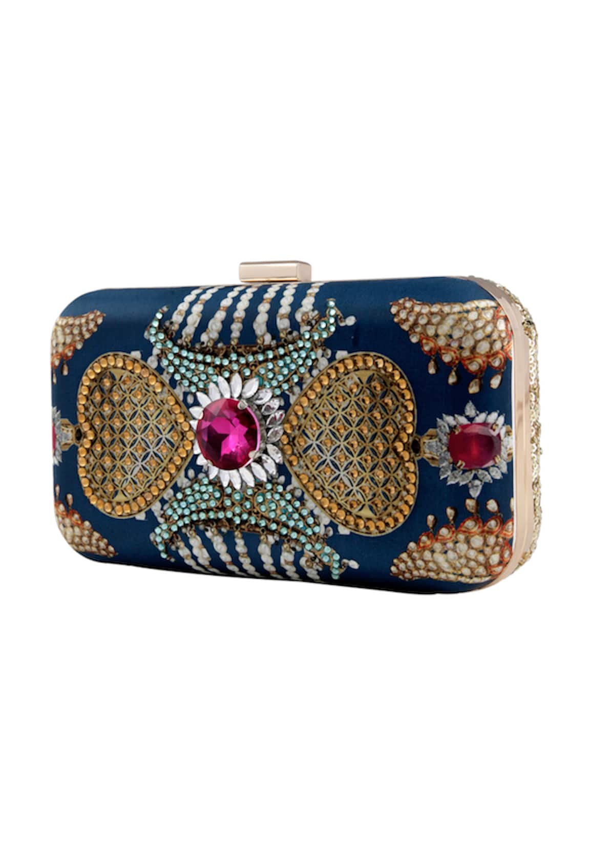 Puneet Gupta Kundan Printed Blue Clutch