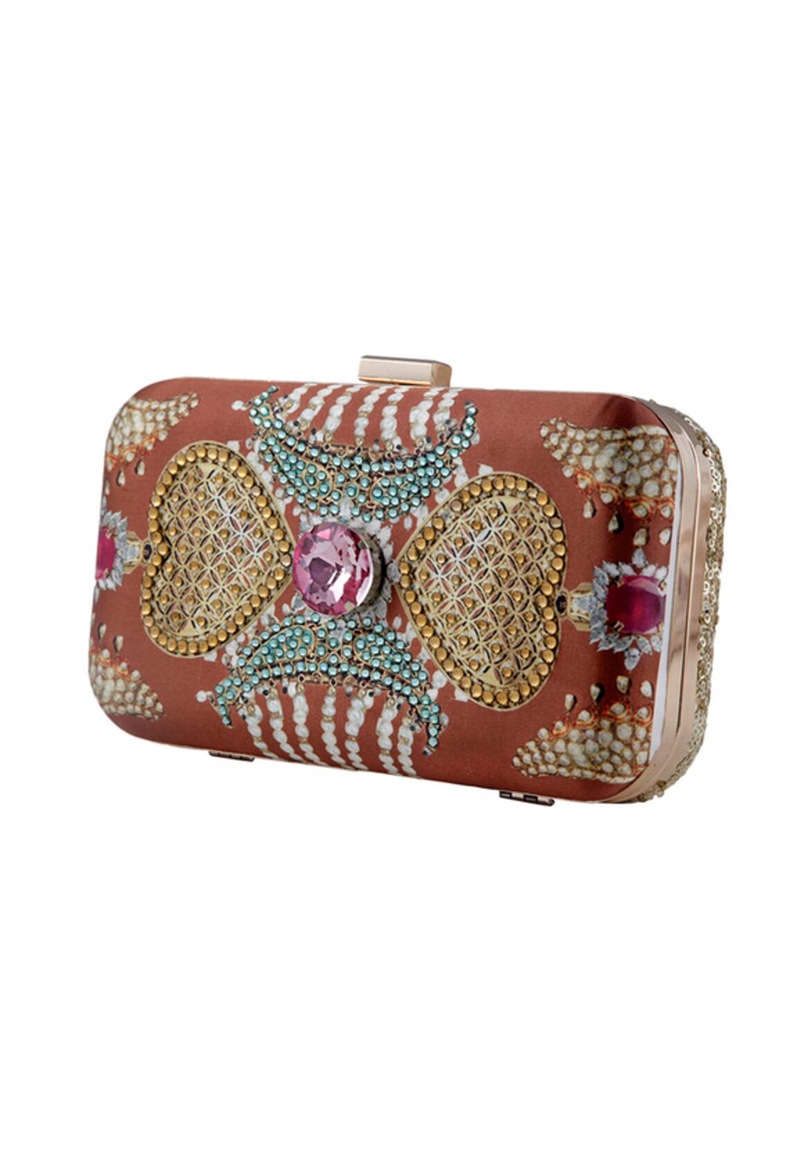 Puneet Gupta Kundan Printed Rhinestone & Sequin Embellished Clutch