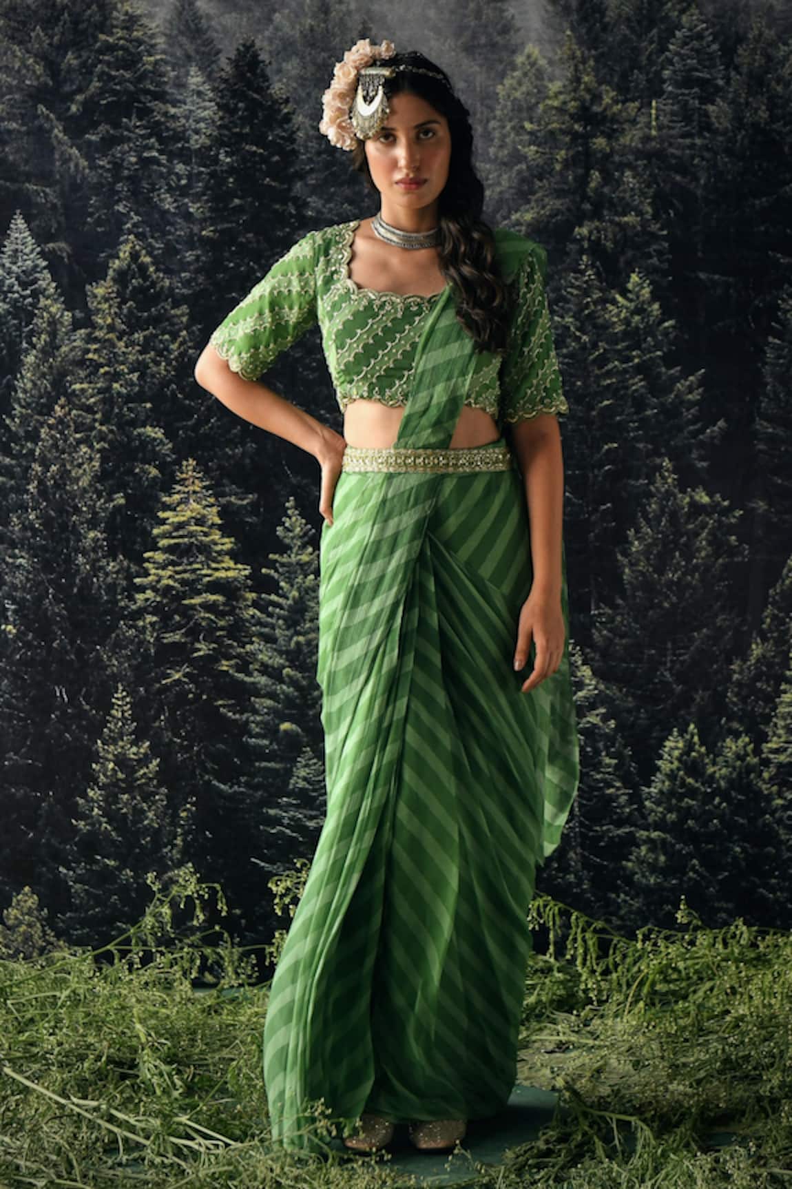 Paulmi And Harsh Leheriya Print Pre-Draped Saree With Blouse