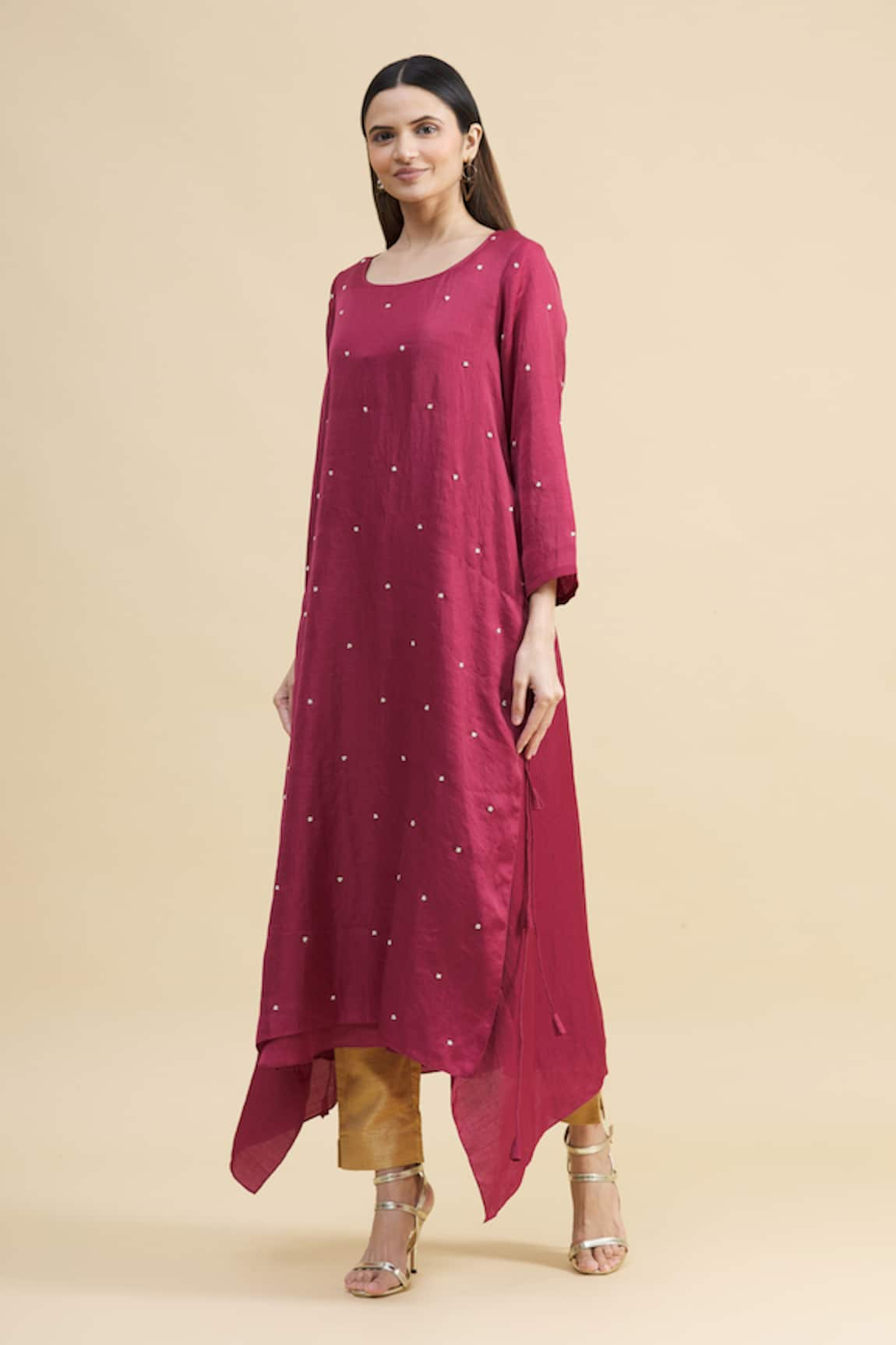 Zeel Doshi Linen Silk Asymmetric Embroidered Tunic