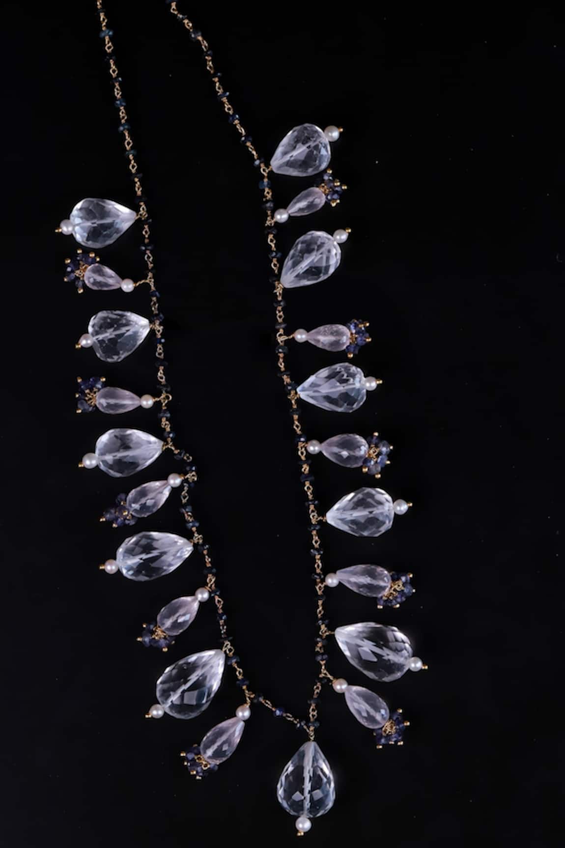 Osvag India Sapphire & Crystals Bead Drop Necklace 