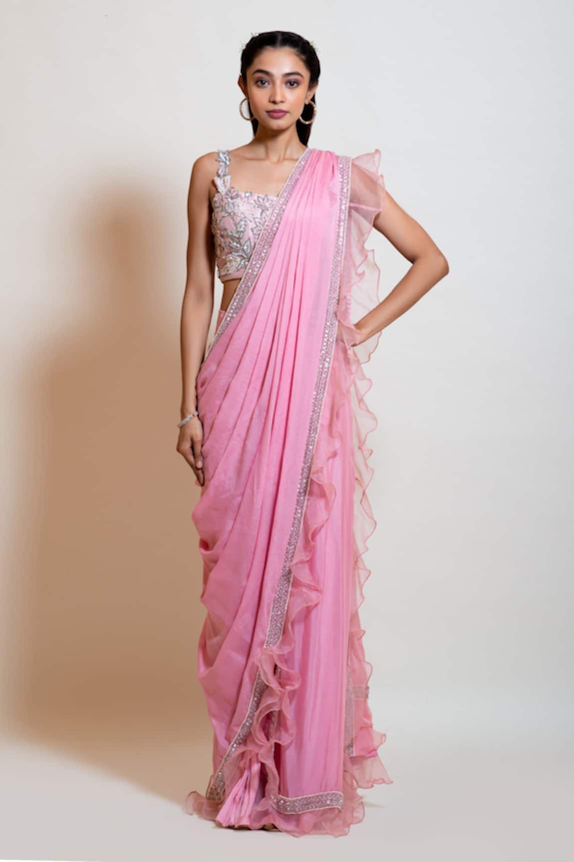 Smriti By Anju Agarwal Pre-Draped Saree With Blouse 