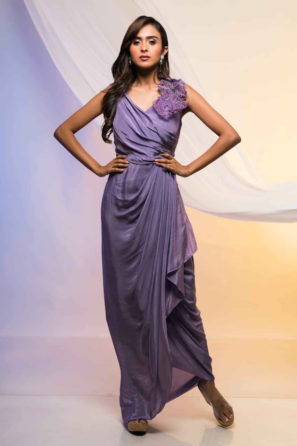 Smriti By Anju Agarwal Sleeveless Draped Gown 