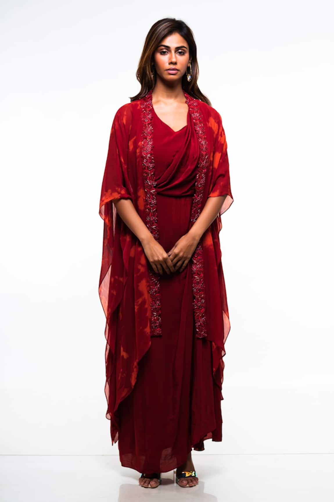 Smriti By Anju Agarwal Blotch Dyed Cape With Gown