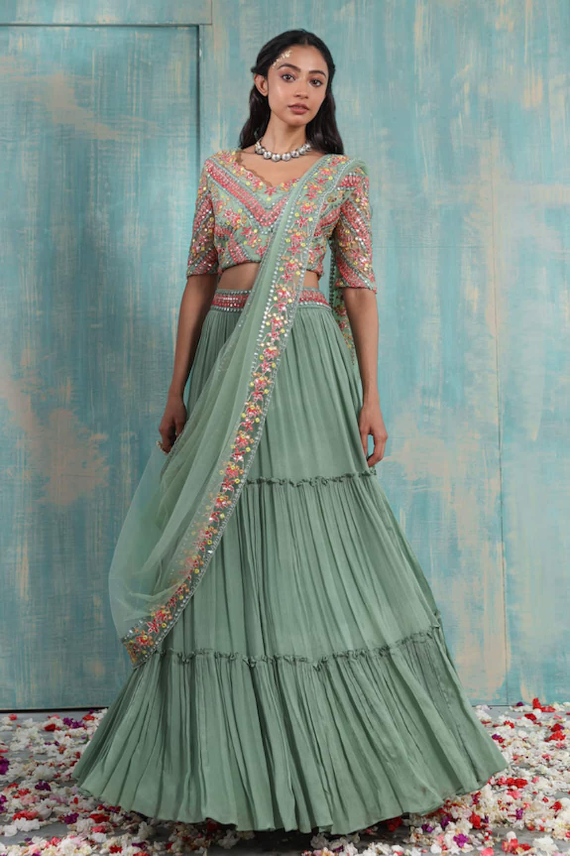 Smriti by Anju Agarwal Avni Tiered Lehenga Set 