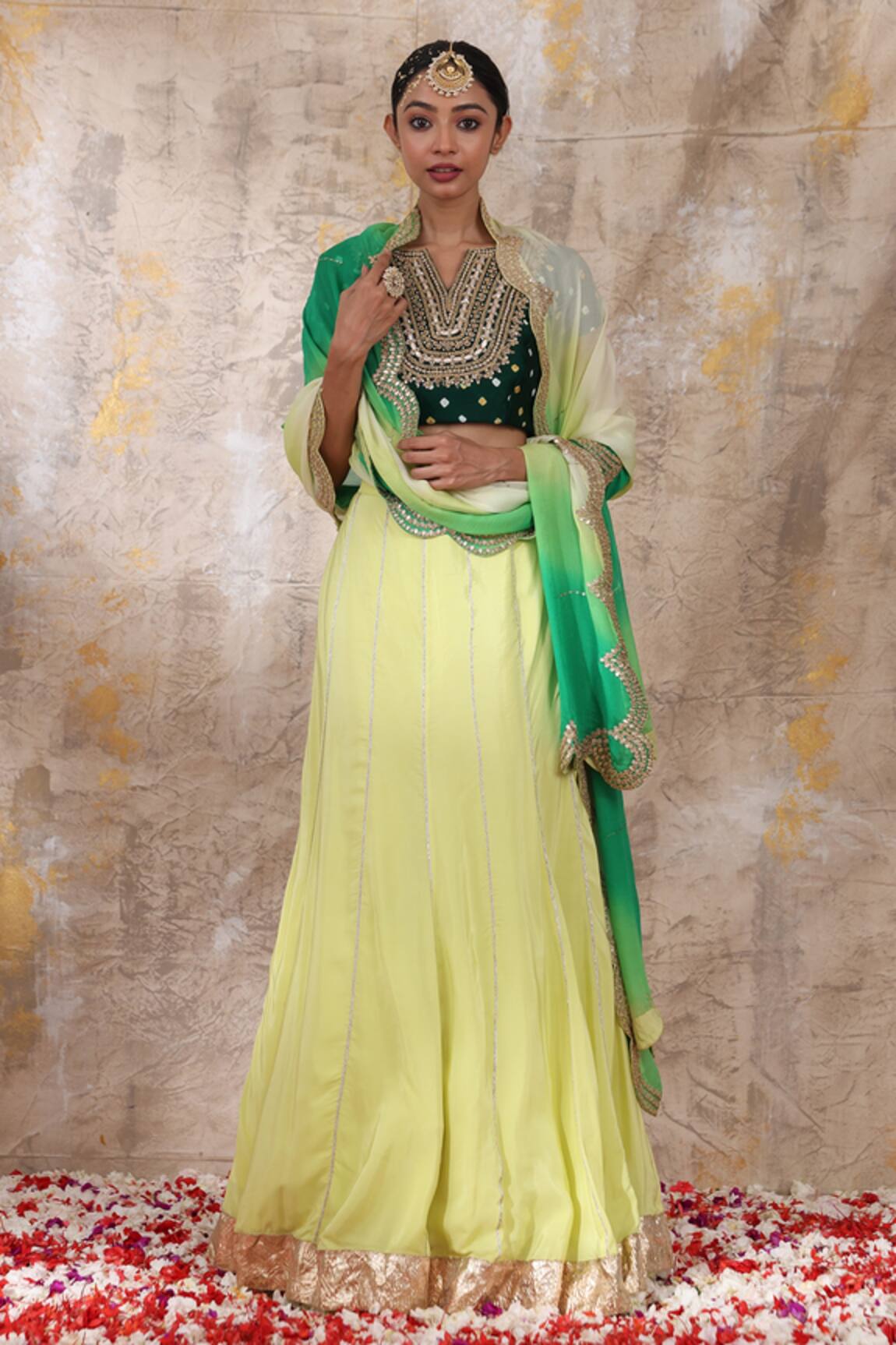 Smriti By Anju Agarwal Idhika Gota Embroidered Lehenga Set