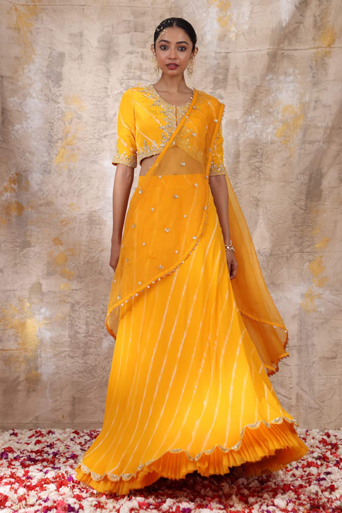 Smriti By Anju Agarwal Aadrika Leheriya Pattern Lehenga Set 
