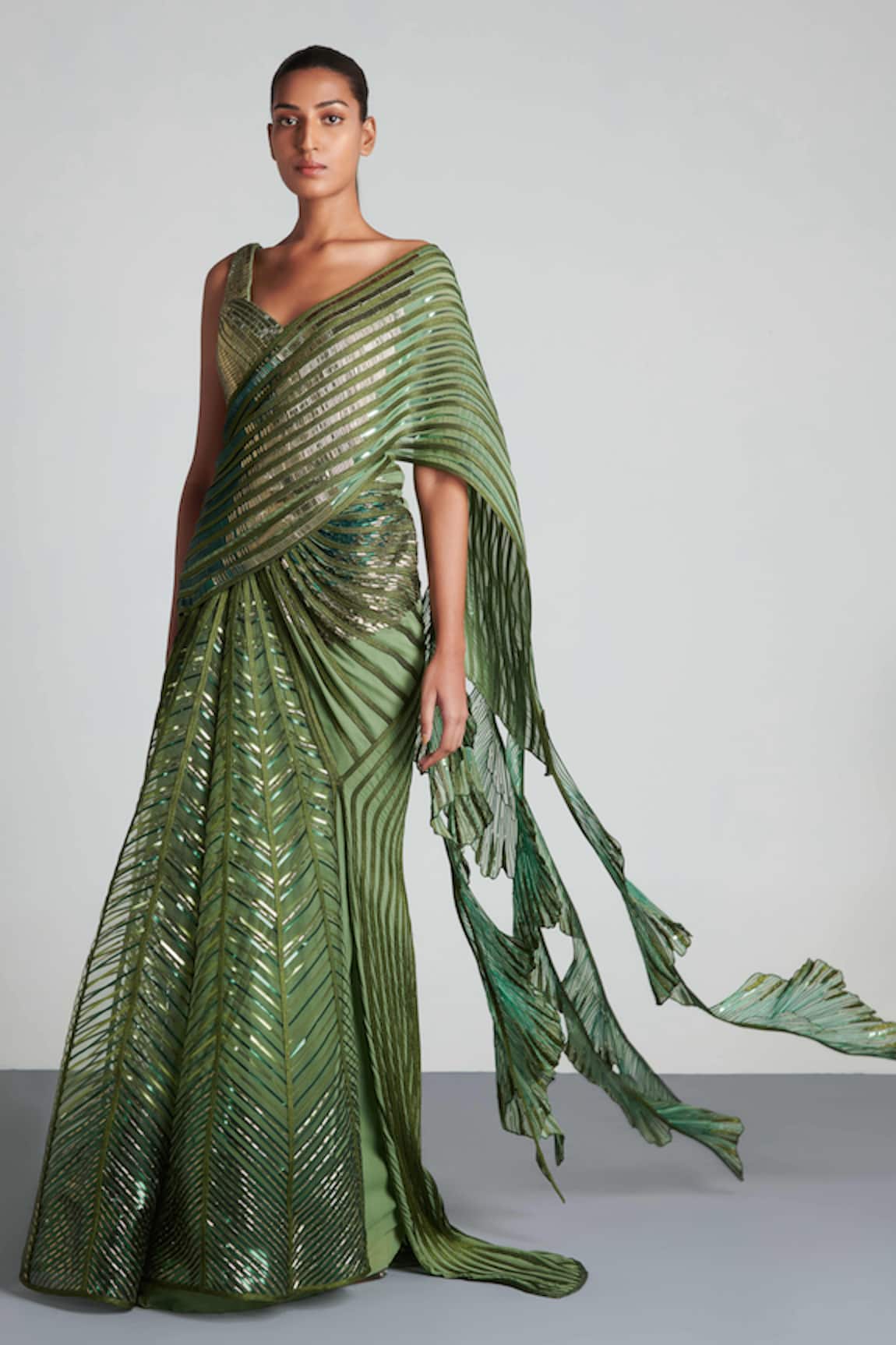 Amit Aggarwal Metallic Pre-Draped Saree with Blouse