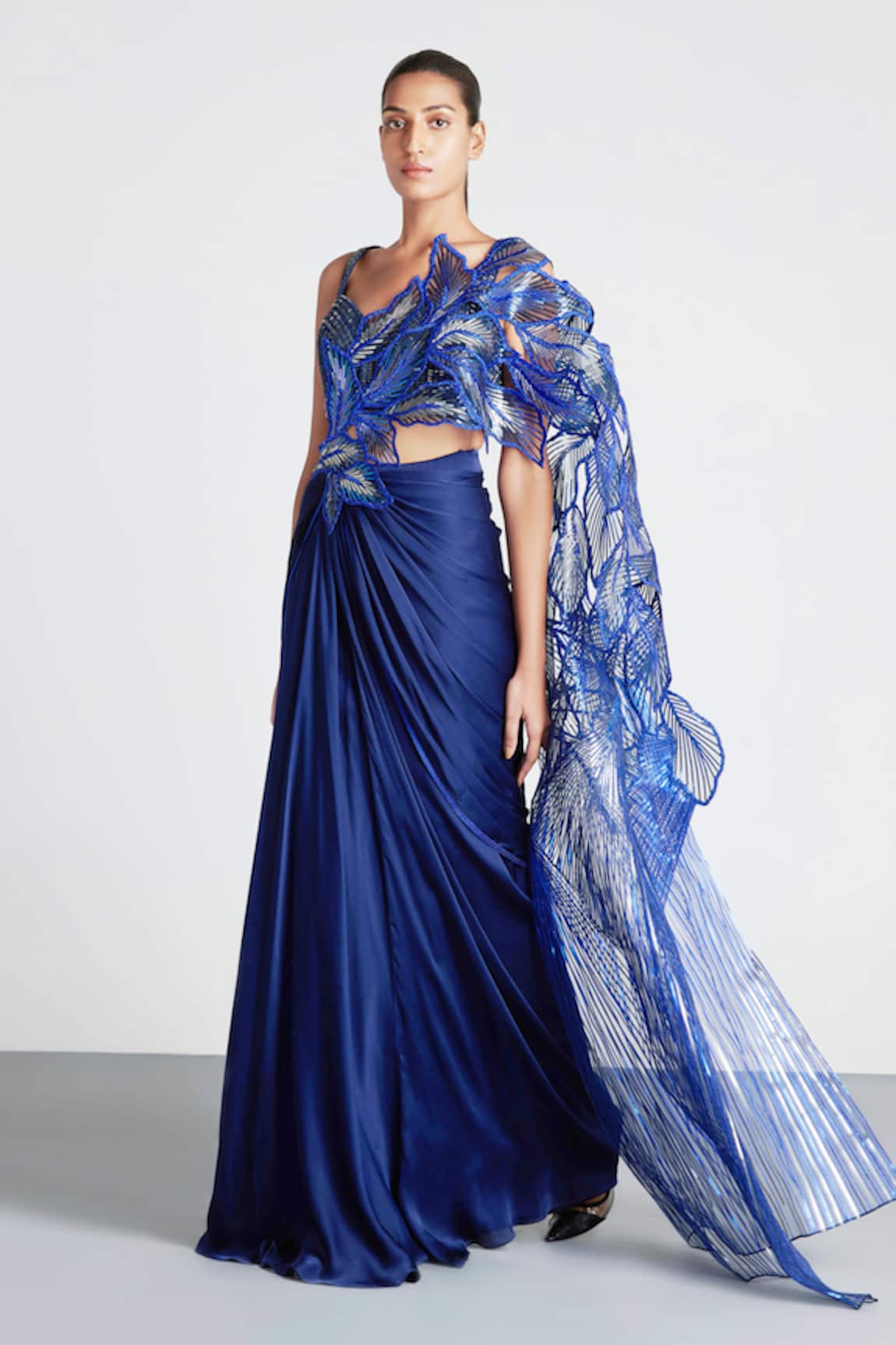 Amit Aggarwal Metallic Pre-Draped Saree with Blouse 