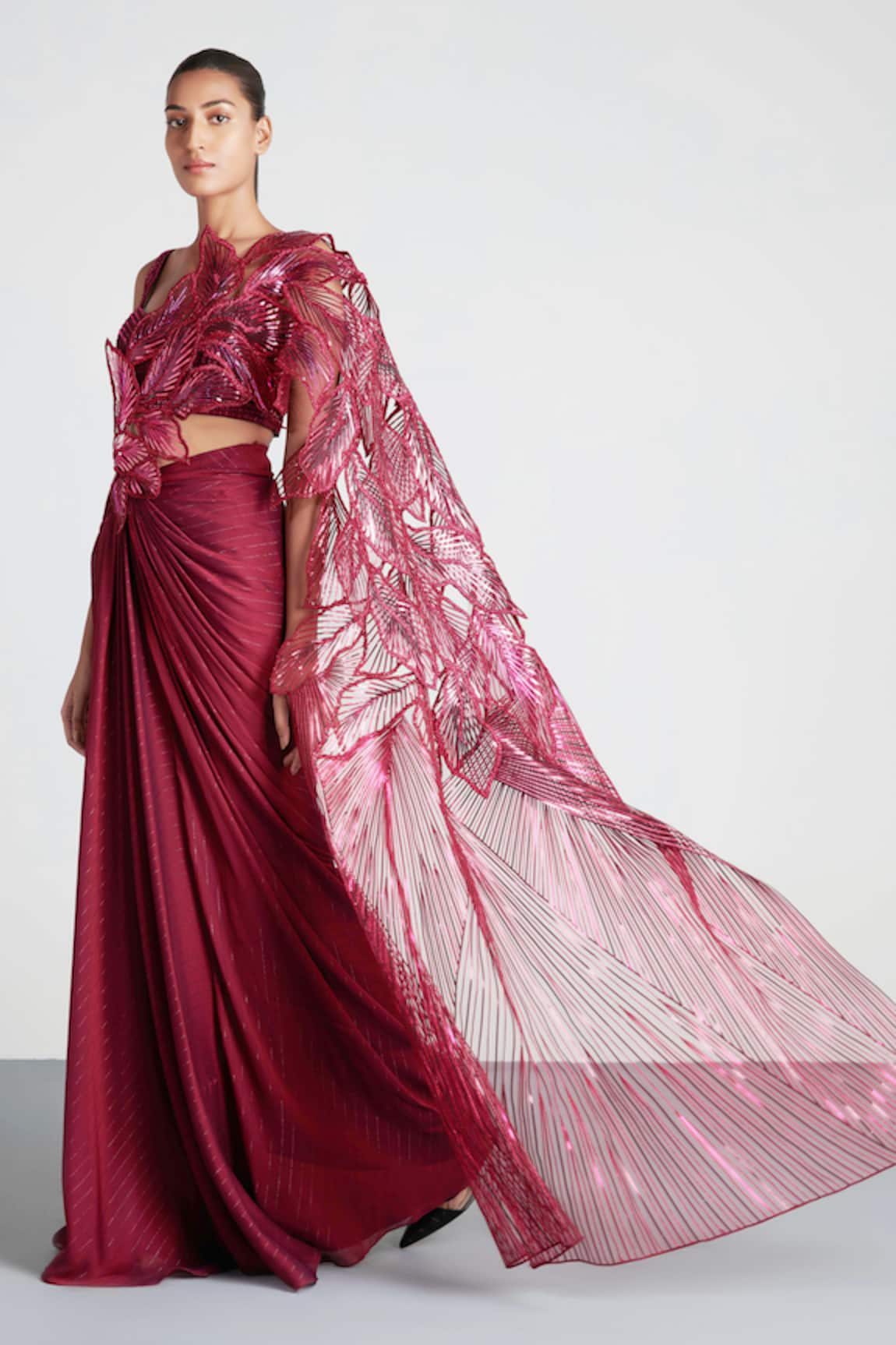 Amit Aggarwal Metallic Pre-Draped Saree with Blouse 
