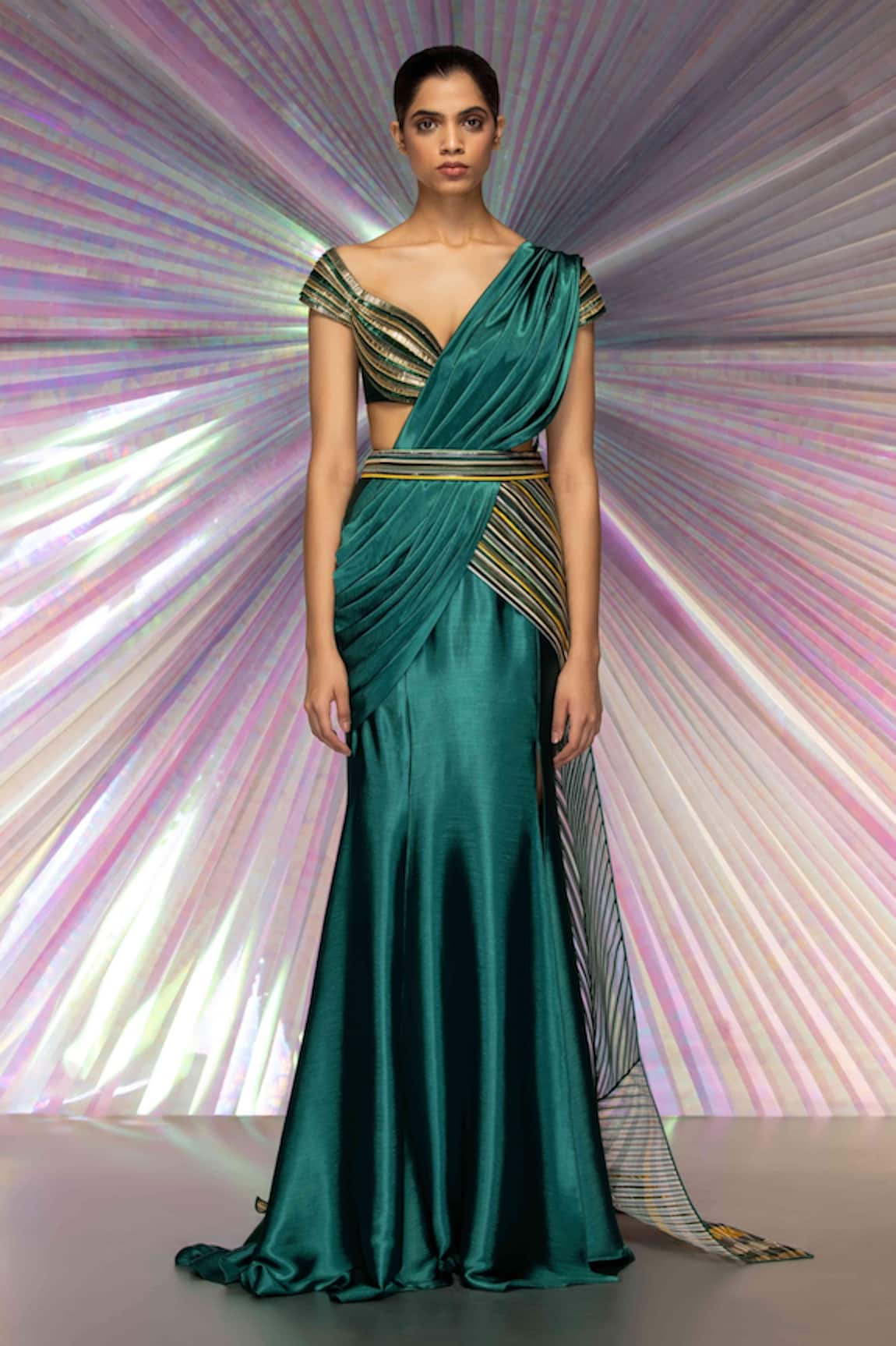 Amit Aggarwal Draped Saree & Moulded Blouse Set