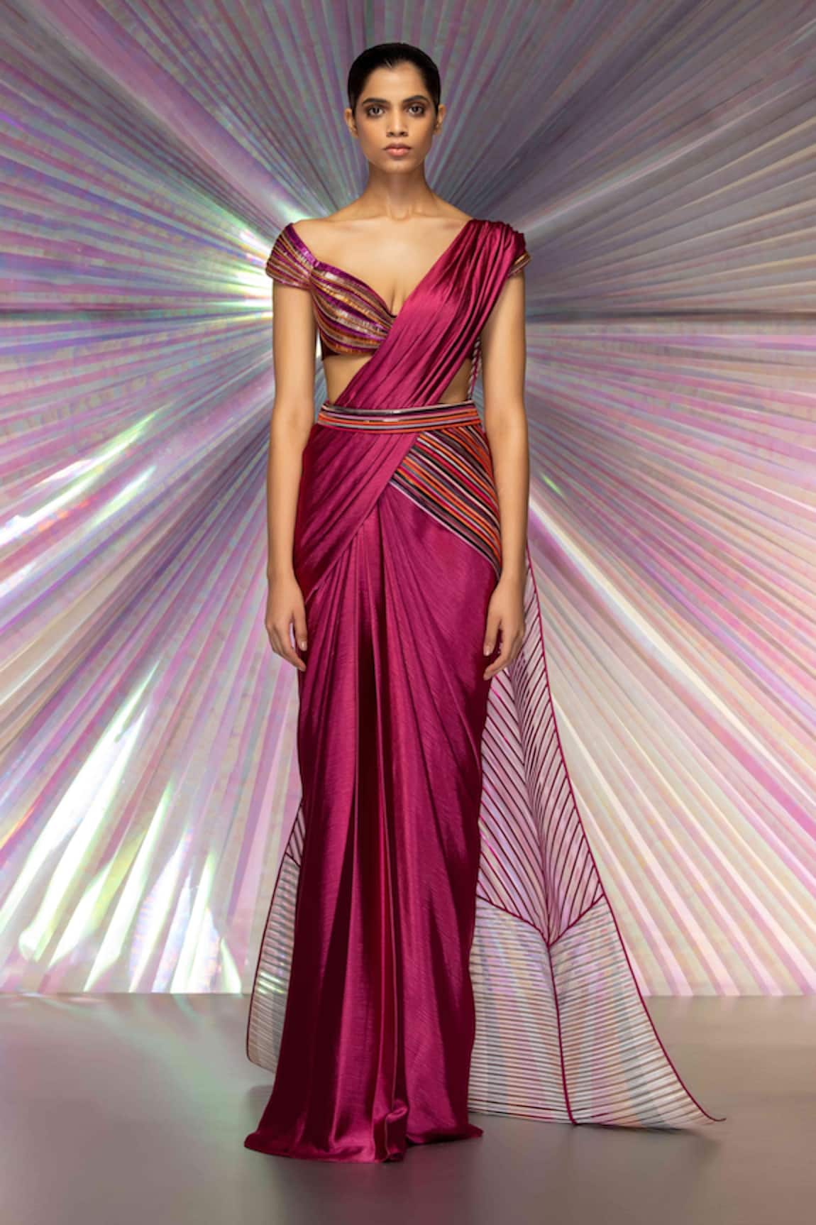 Amit Aggarwal Draped Saree & Moulded Blouse Set