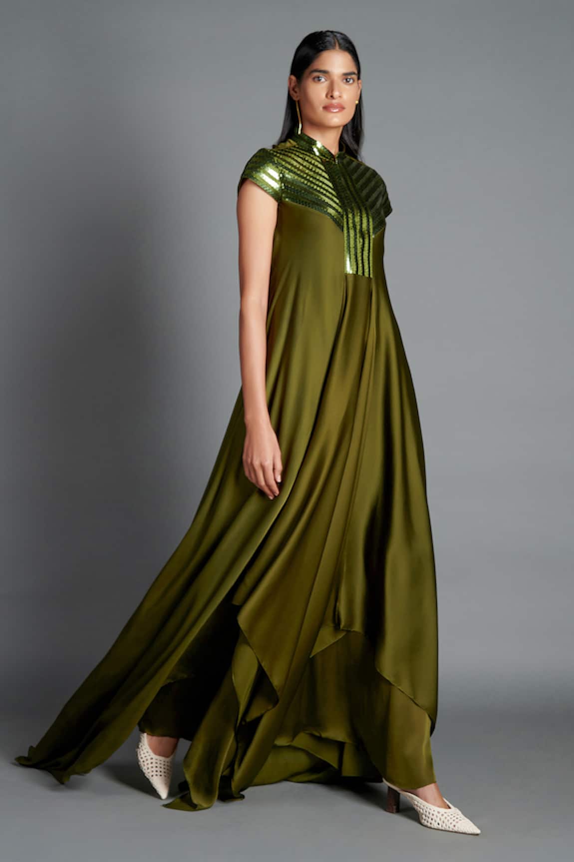 Amit Aggarwal Metallic Draped Dress