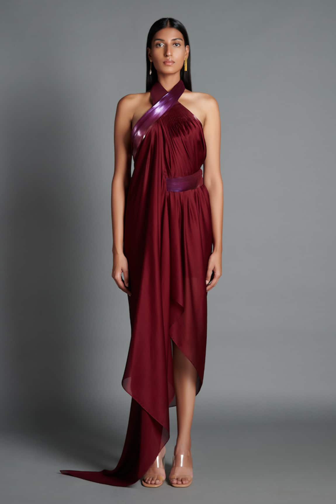 Amit Aggarwal Metallic Draped Backless Dress