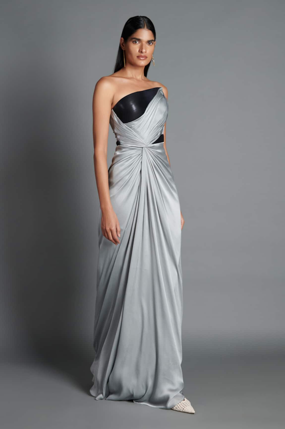 Amit Aggarwal Metallic Draped Bandeau Gown
