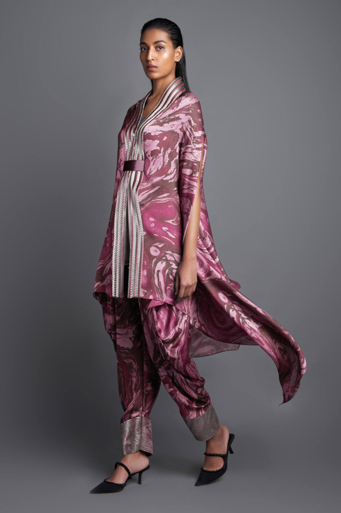 Amit Aggarwal Chiffon Marbled Cape & Draped Pant Set