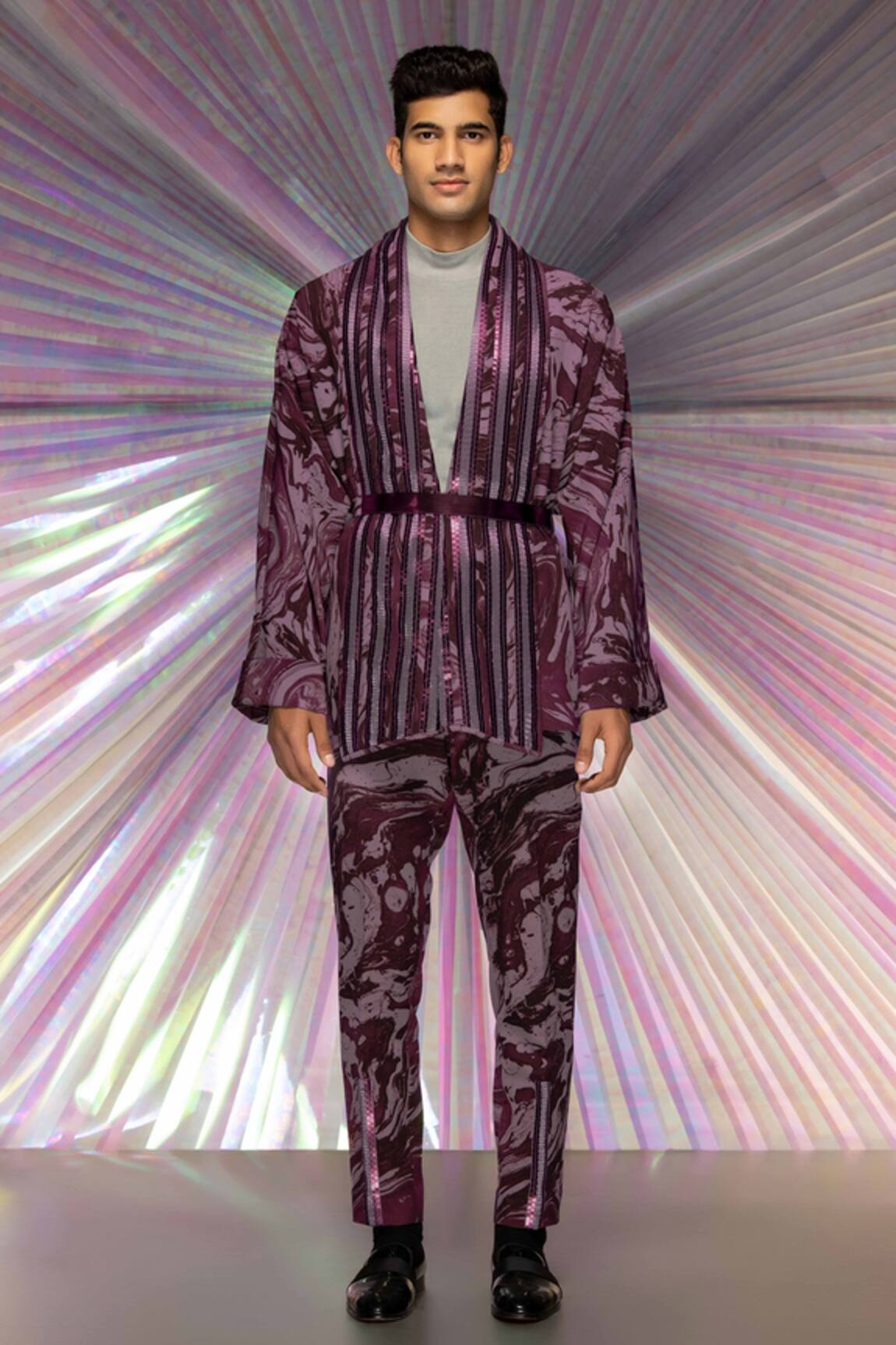 Amit Aggarwal Metallic Marbled Kimono & Pant Set