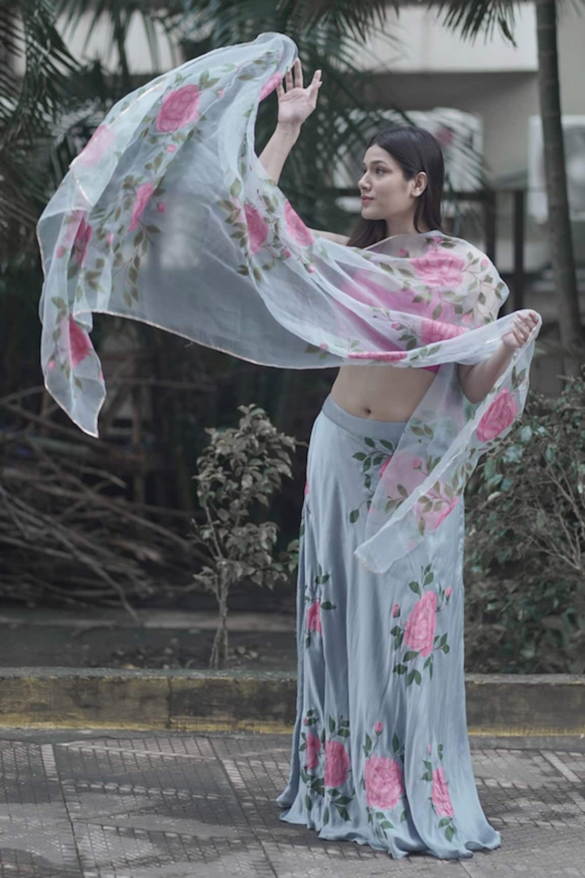 Anaya by Akruthi Hand Painted Skirt with Organza Dupatta