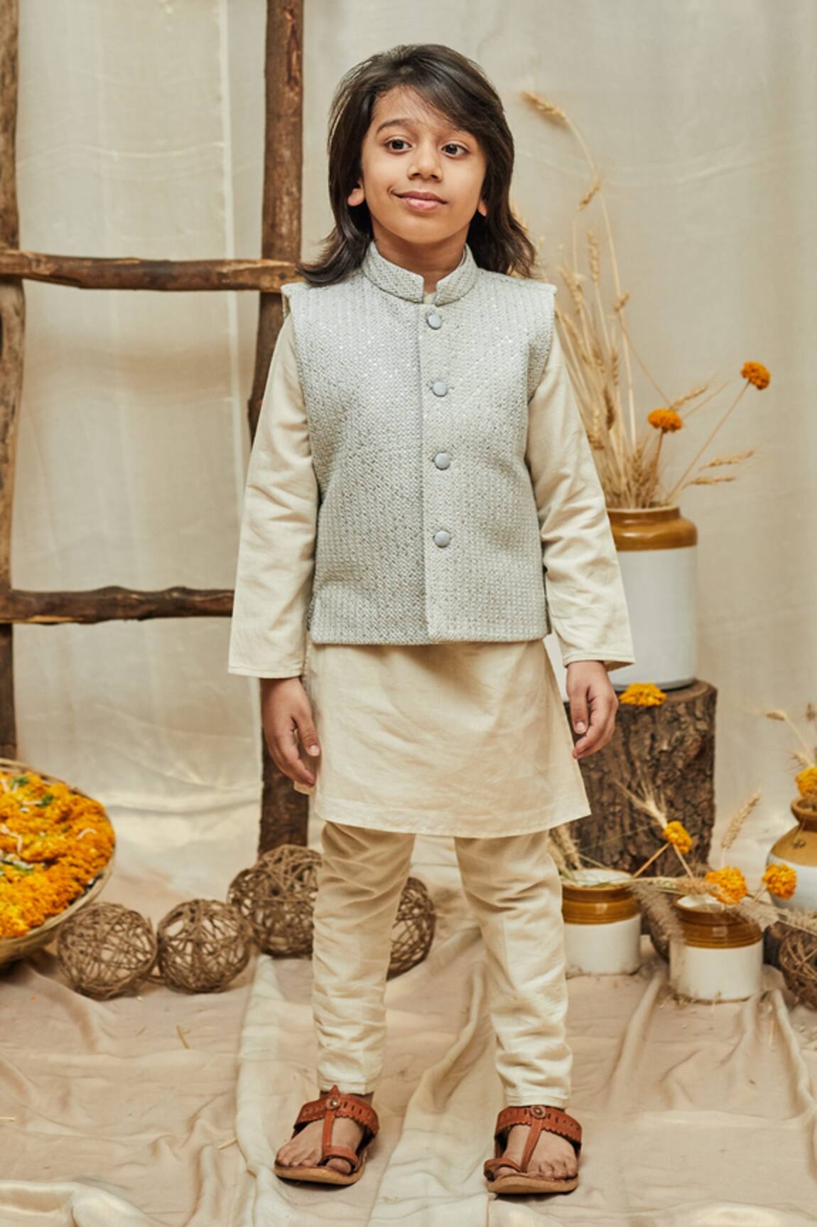 All Boy Couture Sequined Nehru Jacket Kurta Set