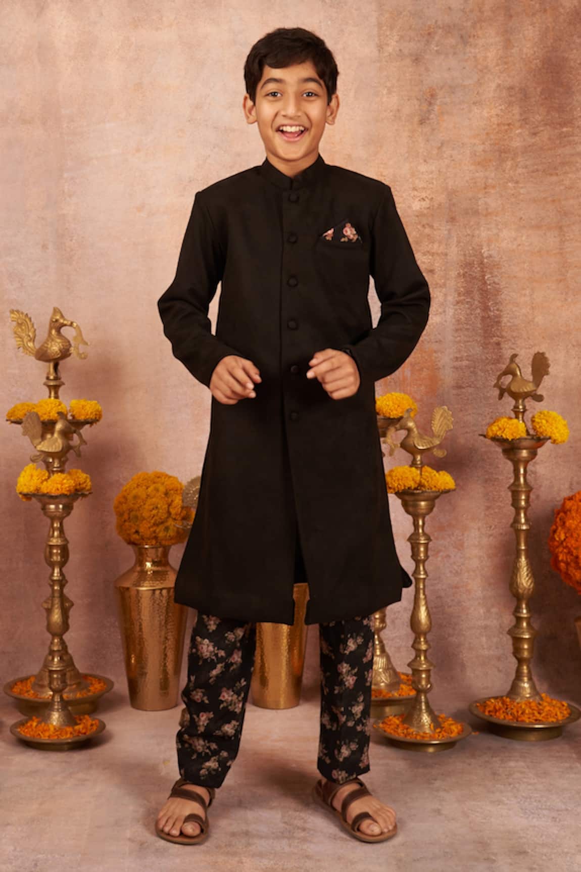 All Boy Couture Suede Sherwani & Printed Pajama Set