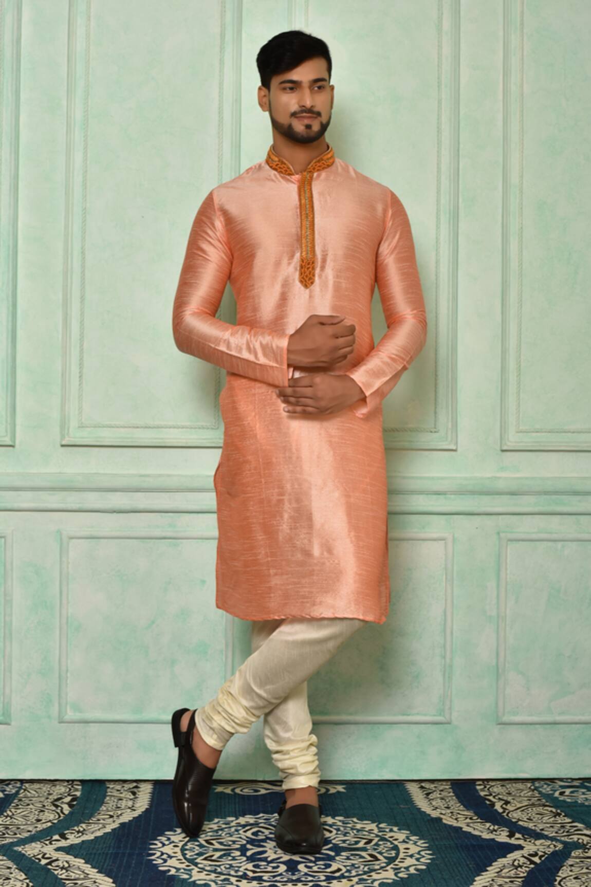 Aryavir Malhotra Mandarin Collar Solid Kurta Set