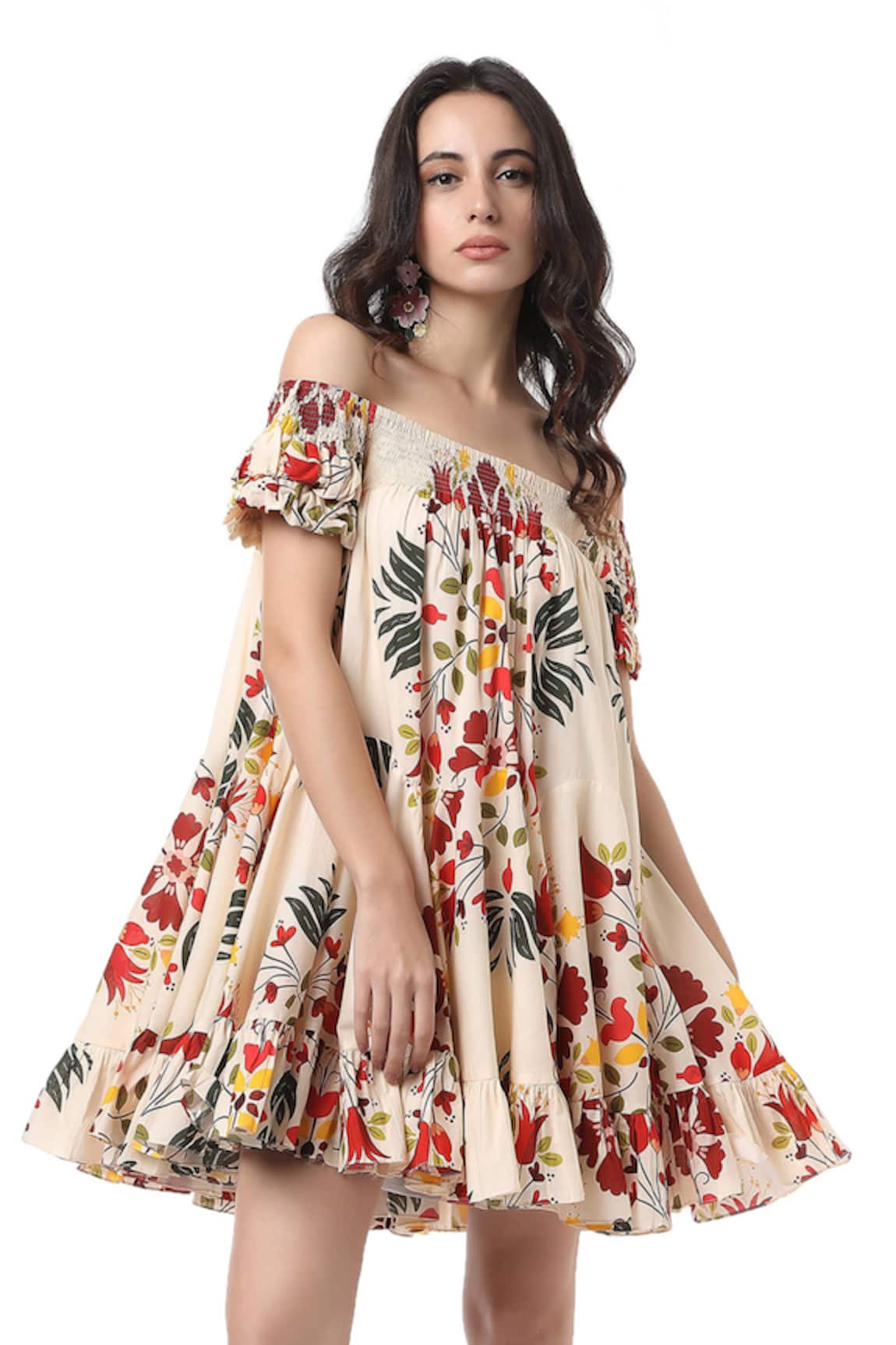 Ankita Trapeze Off Shoulder Floral Print Dress