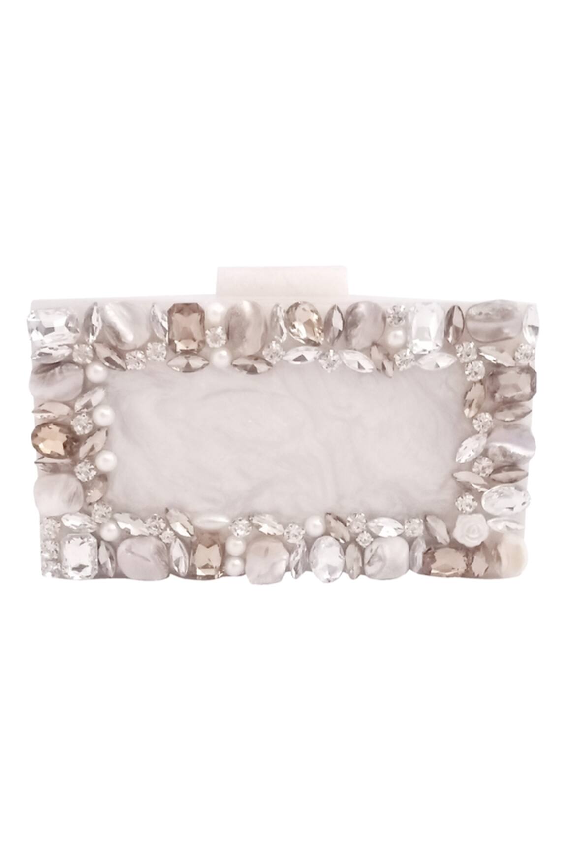 A Clutch Story Embellished White Resin Clutch with Sling