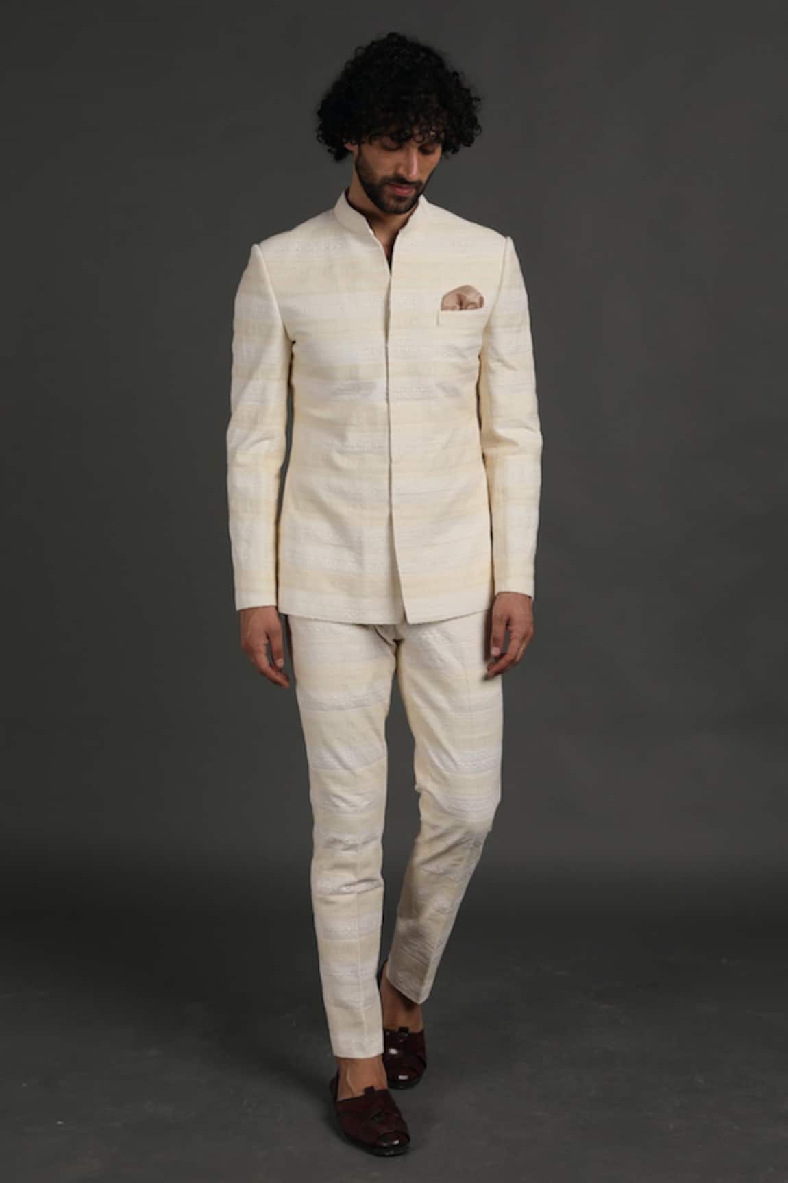 Arjan Dugal Cotton Silk Lace Work Bandhgala Set