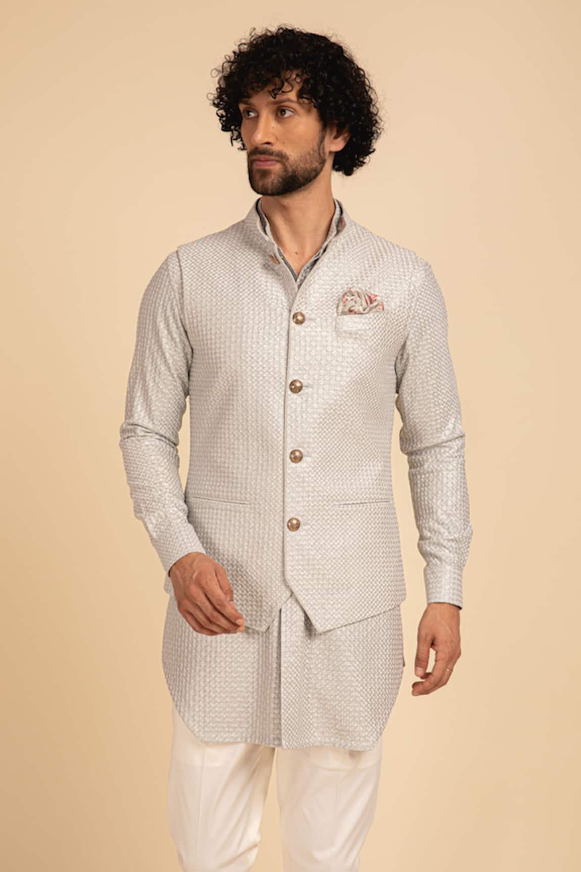 Arjan Dugal Chanderi Silk Embroidered Waistcoat