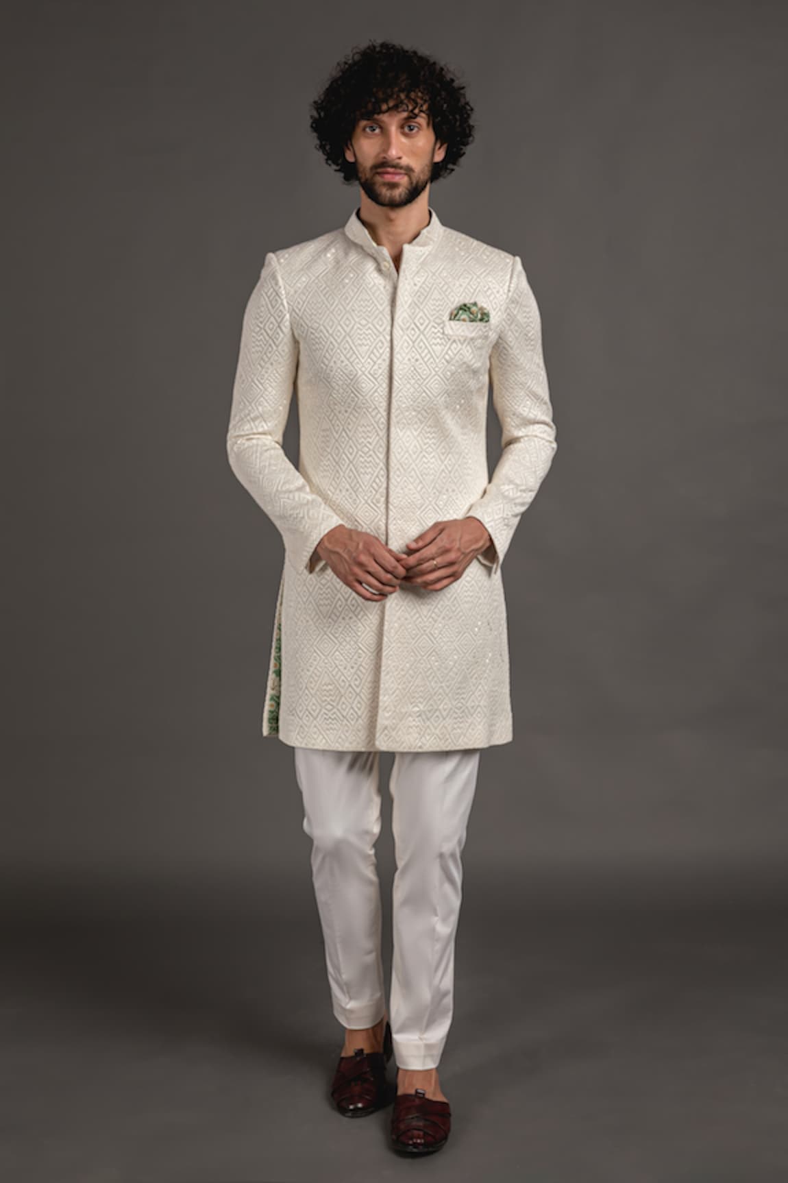 Arjan Dugal Embroidered Achkan Set