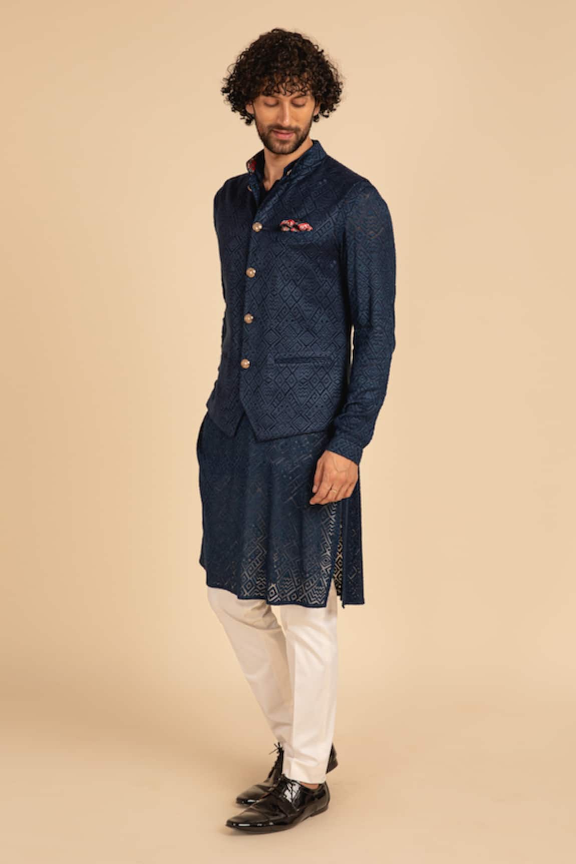 Arjan Dugal Zig Zag Embroidered Nehru Jacket