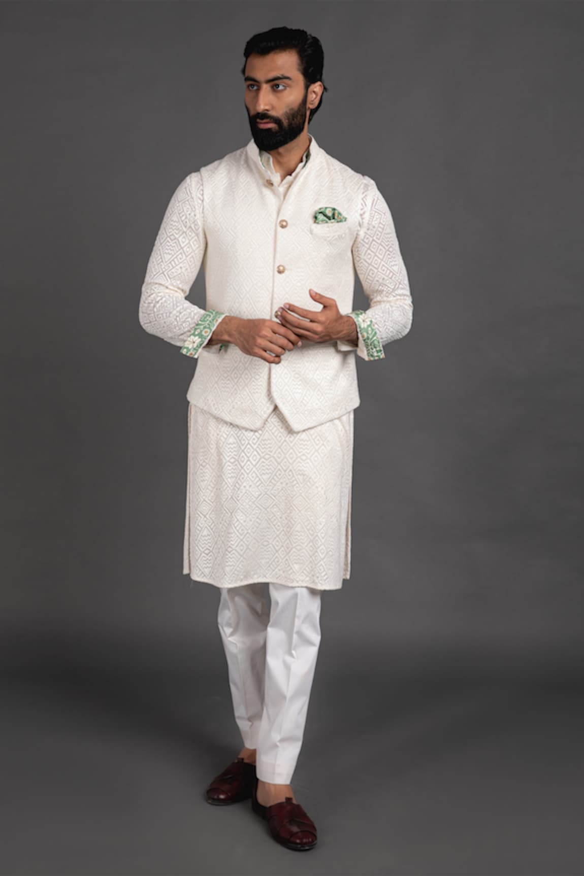 Arjan Dugal Zig Zag Embroidered Nehru Jacket