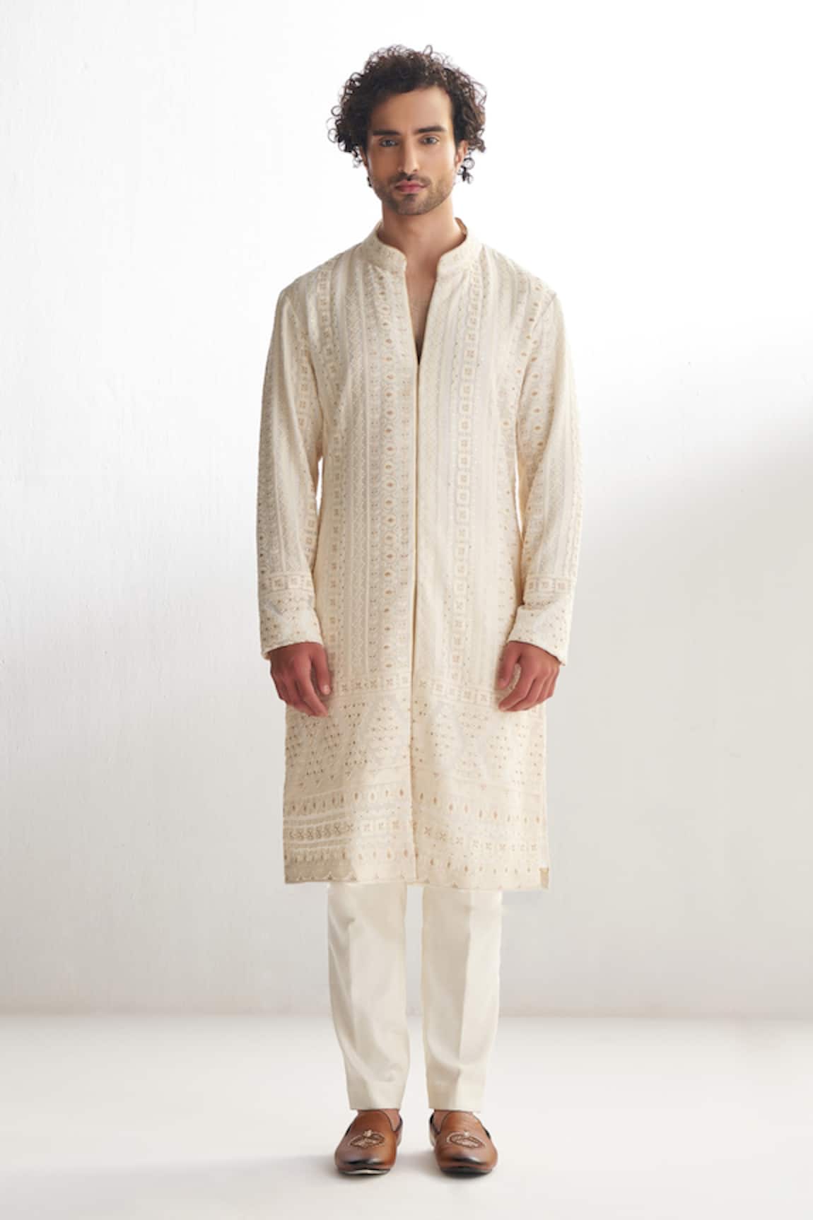 Agraj Jain Chikankari Embroidered Kurta & Pyjama Set