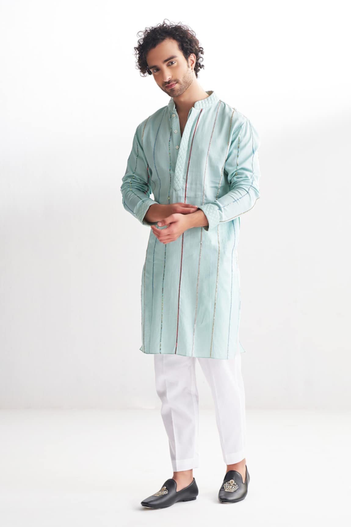 Agraj Jain Linear Sequins Embroidered Kurta & Pyjama Set