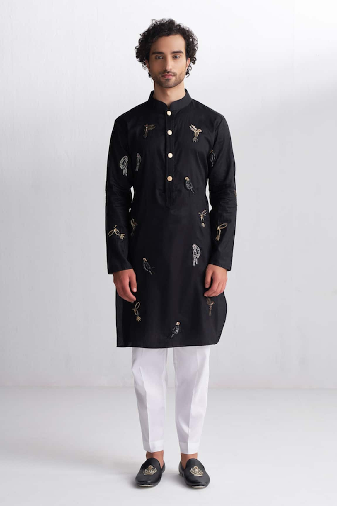 Agraj Jain Mughal Bird Embroidered Kurta & Pyjama Set