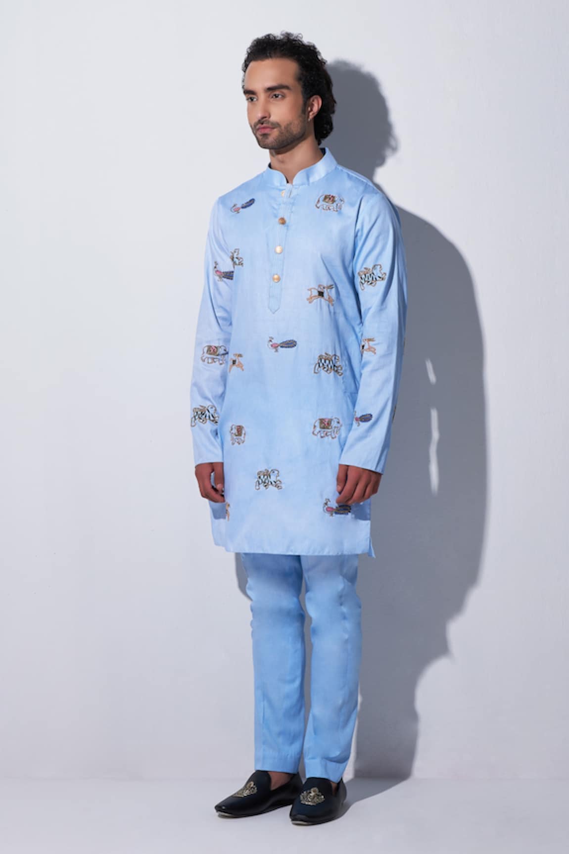 Agraj Jain Mughal Animal Embroidered Kurta & Pyjama Set