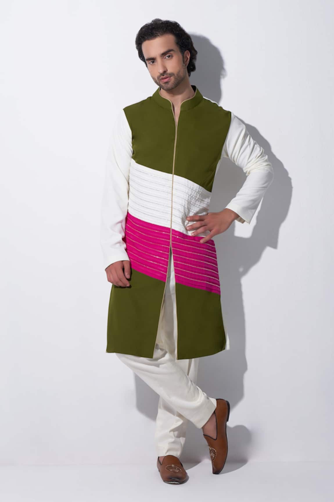 Agraj Jain Embroidered Pleated Kurta & Pyjama Set